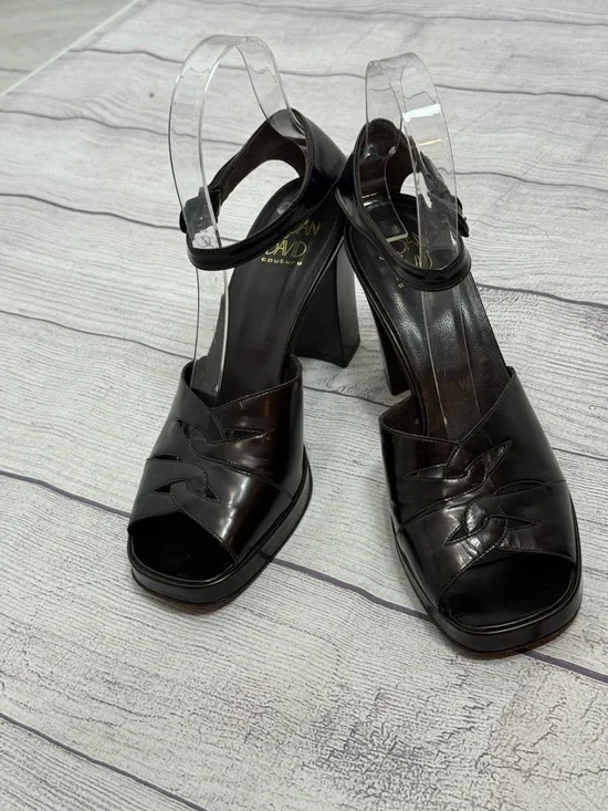 Joan & David Couture Black Leather Heels Ankle Strap Platform Sandals Size 7.5 - Picture 5 of 13